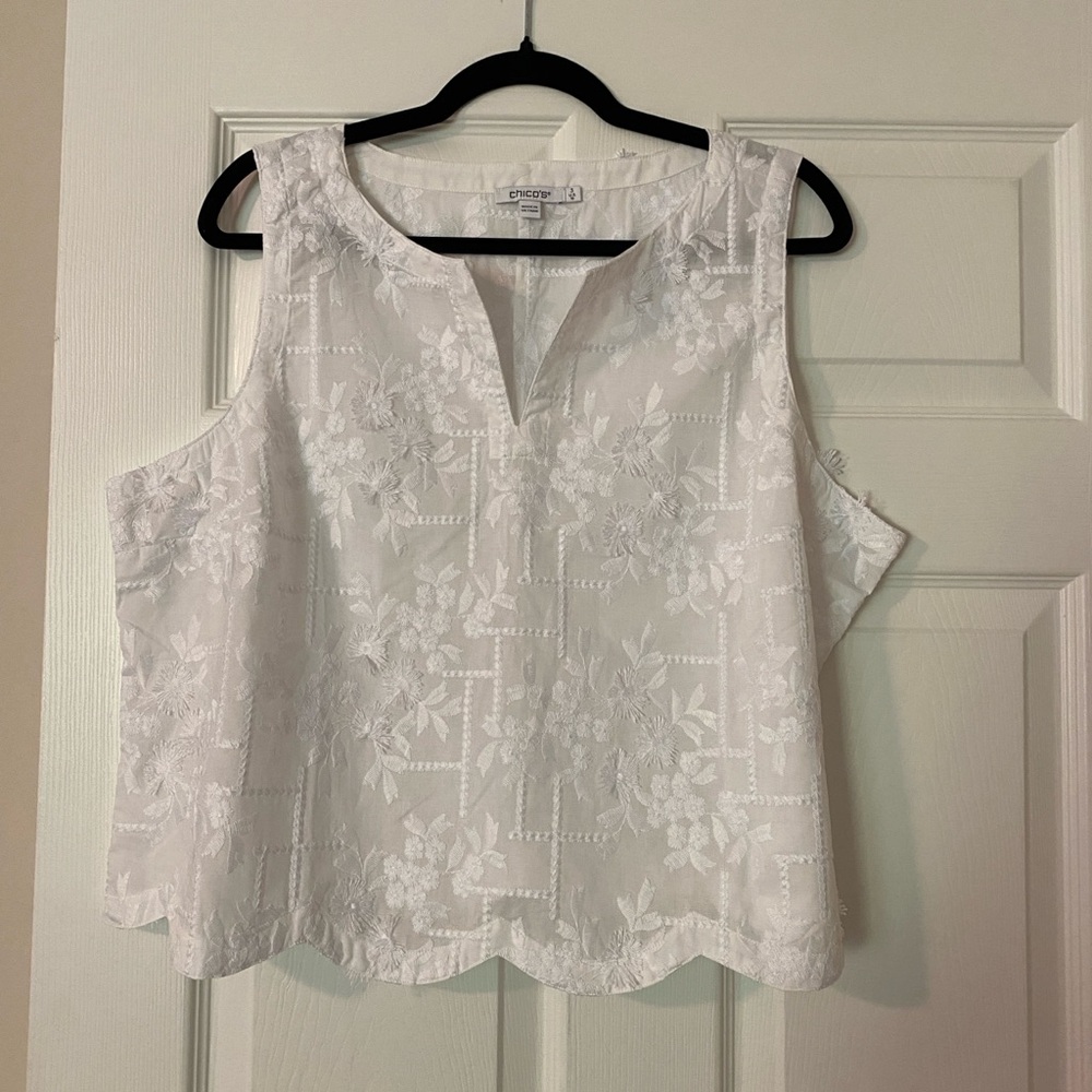Chico’s White Cotton Summery Tank Top Chico’s Size 3 (U.S. 16)